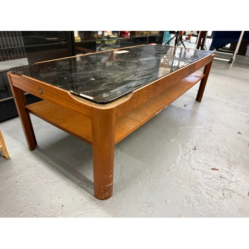 573 - Mid Century Myer Teak Coffee Table with Smoked Glass Top&nbsp;Approx. L 112 cm W 48cm H 36cm