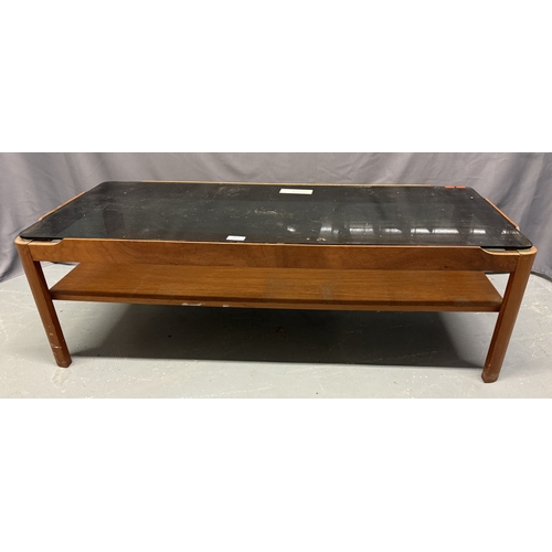 573 - Mid Century Myer Teak Coffee Table with Smoked Glass Top&nbsp;Approx. L 112 cm W 48cm H 36cm