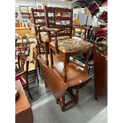 509 - Oak Drop Leaf Table with 2 Chairs by Wood Brothers