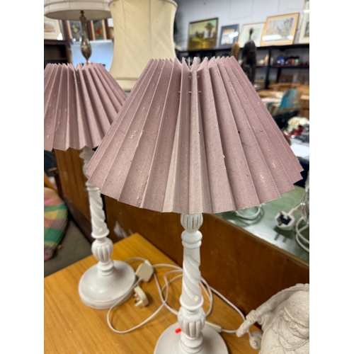 407 - Pair of White Column Table Lamps Approx. H 70cm