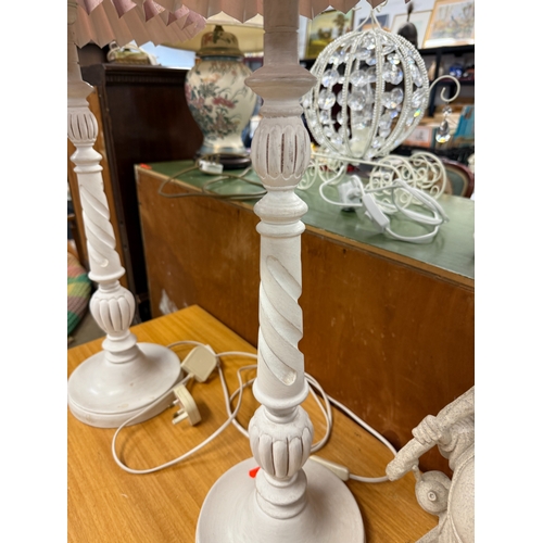 407 - Pair of White Column Table Lamps Approx. H 70cm