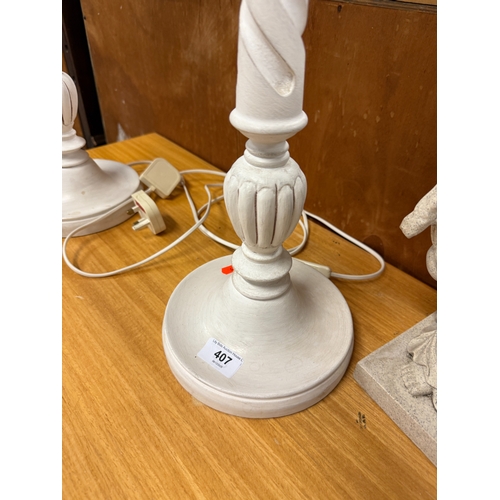 407 - Pair of White Column Table Lamps Approx. H 70cm