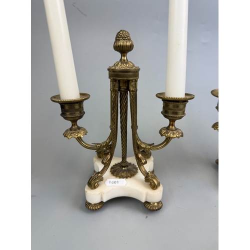 540 - Pair of Louis XVI Style Gilt Bronze & Marble Candle Sticks Approx. H 20cm