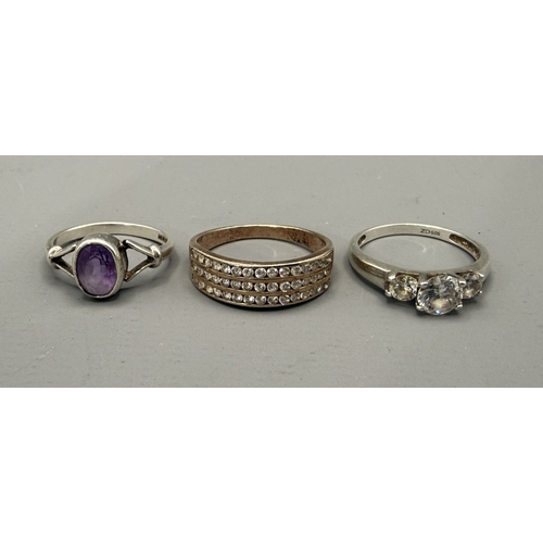 3 Silver Stone Set Rings