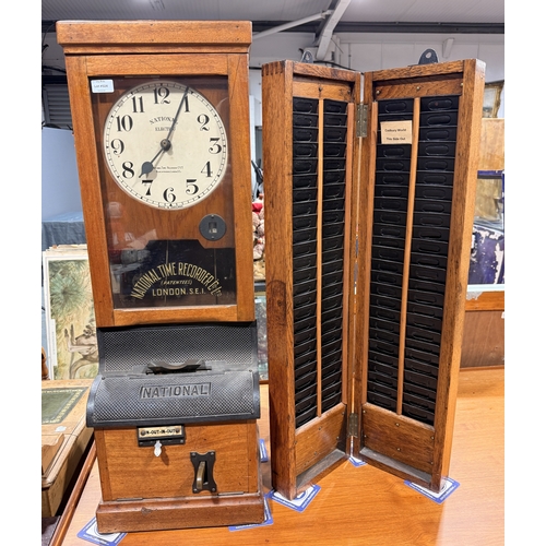 National Clock & Clocking Card Holder Thought to of come from Cadburys (has a Cadburys card in the holder) in Good Condition