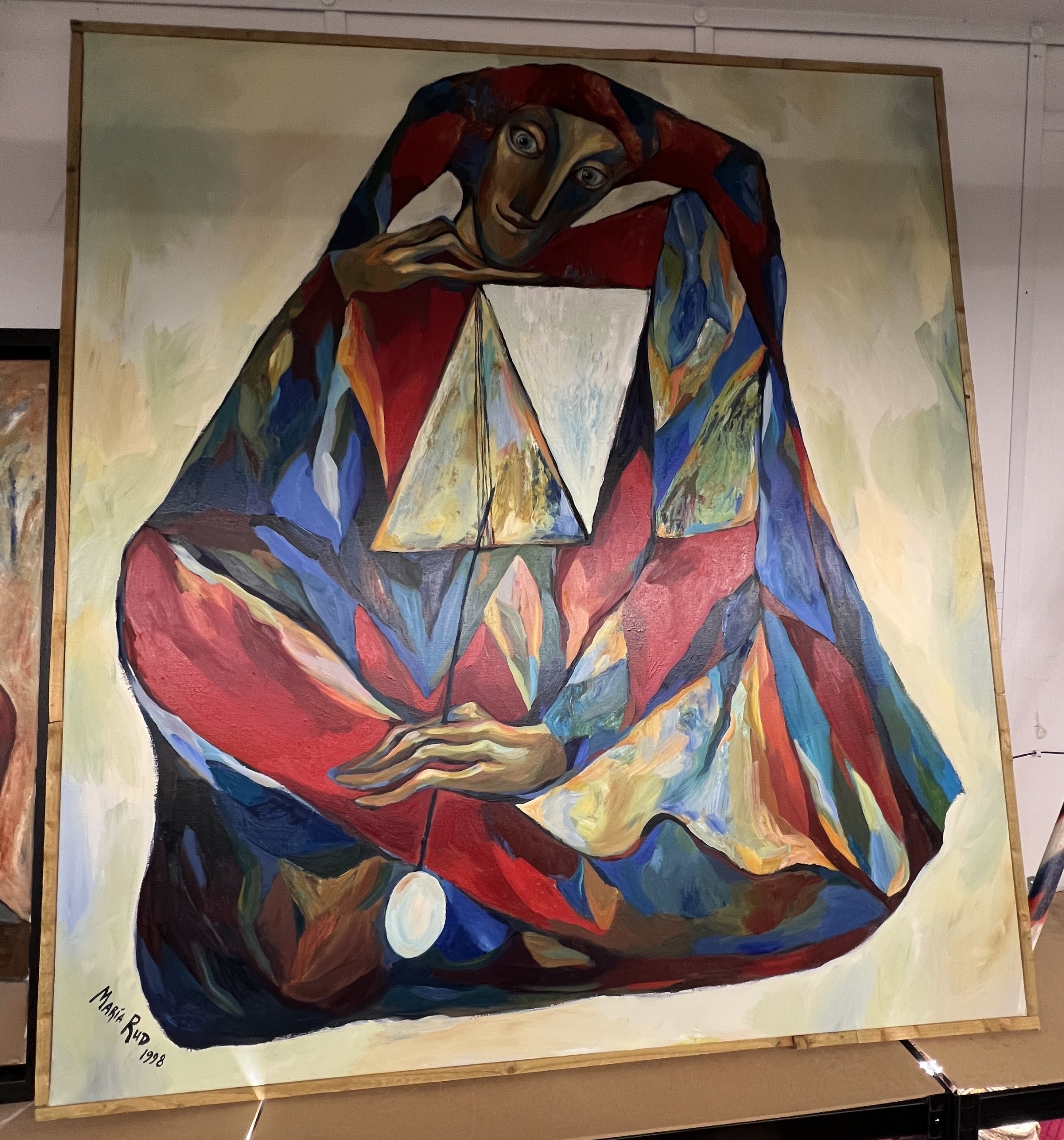 Large Maria Rud Oil on Linen Painting Titled Geometric Jester - No ...