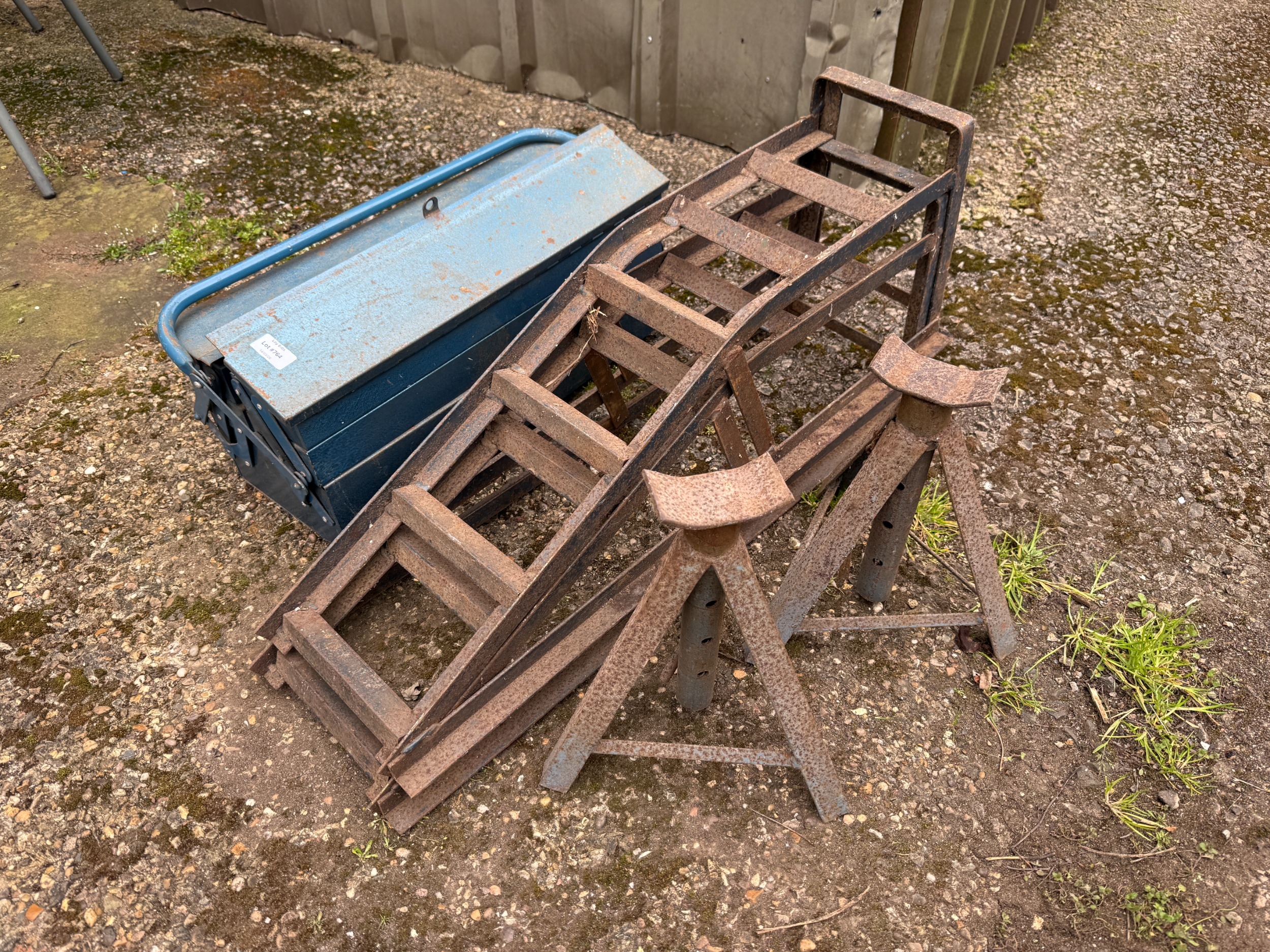 Pair of Car Jacks, Pair of Ramps & Tool Box