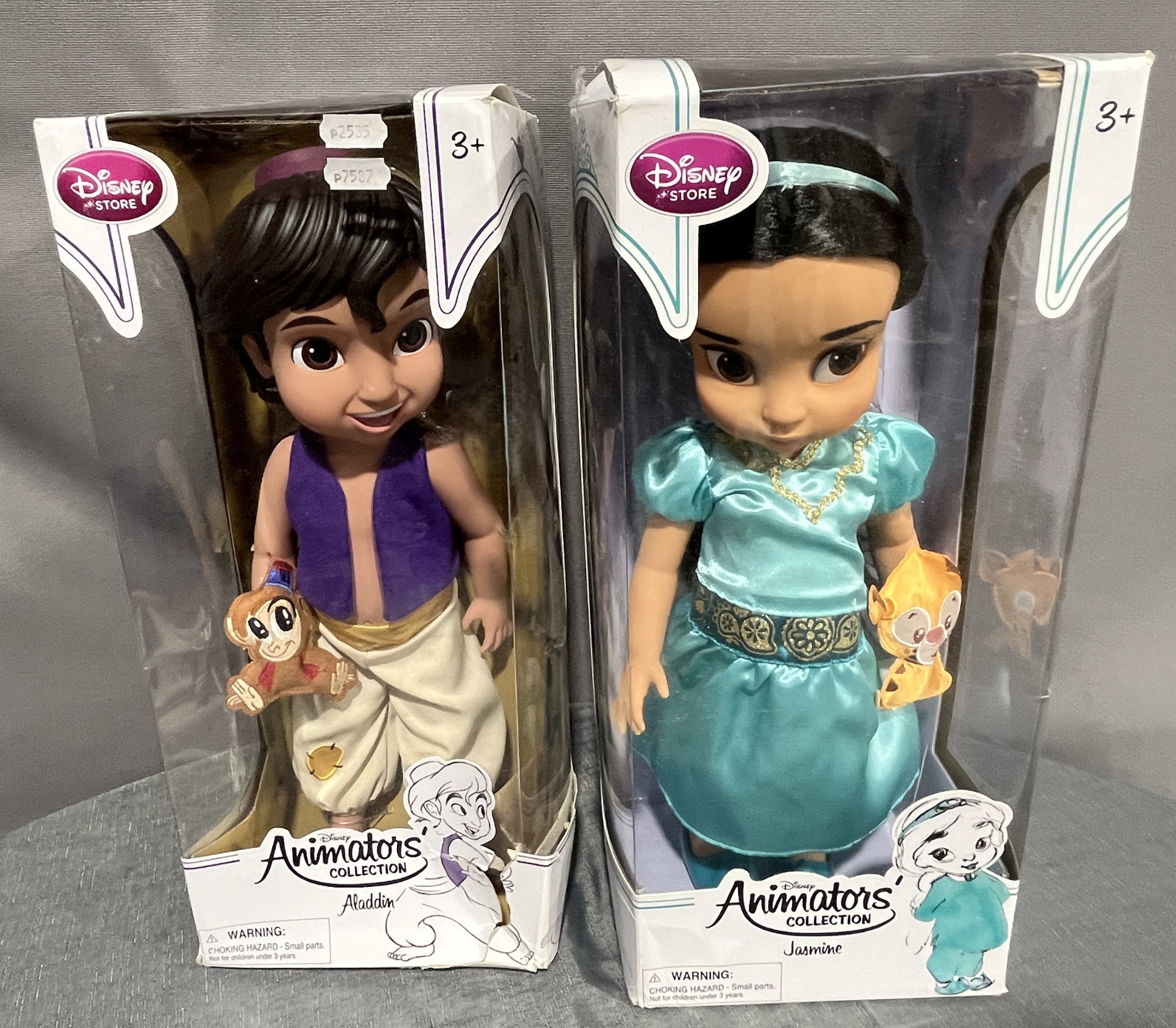 Disney Animators Collection Dolls Aladdin & Jasmine in Original Boxes