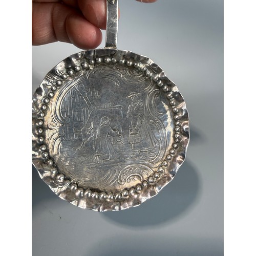 6 - Silver Tea Caddy Spoon with Dutch Scene Approx Weight 33g
