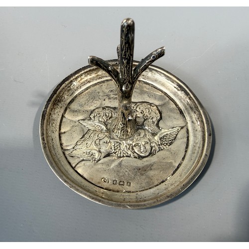 9 - Antique Hallmarked Silver Ring Tree Embossed with Cherubs by Synyer & Beddoes Circa 1906 Approx ... 