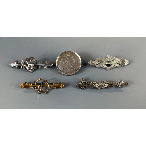36 - 5 Victorian Sweetheart Brooches 3 are Silver