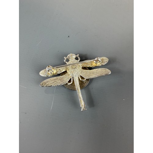 40 - Silver Dragonfly Brooch Mounted with An Enameled Six Pence