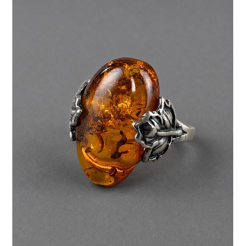 45 - Silver Amber Set Ring Size O