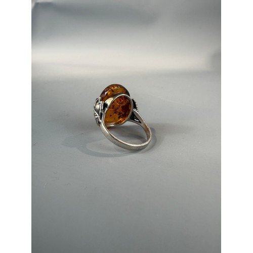 45 - Silver Amber Set Ring Size O