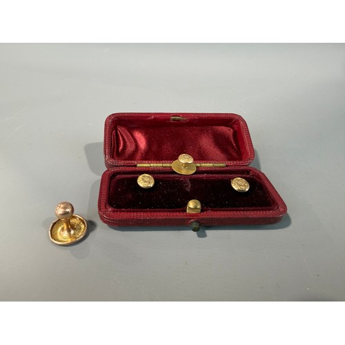 58 - Set of 3 9ct Gold Dress/Shirt Studs in Original Velvet Lined Box Together with another 9ct Gold Stud... 