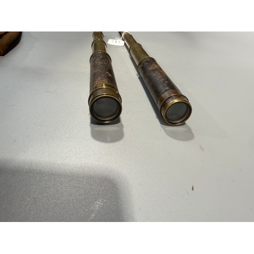 130 - Two Brass & Leather Spyglass Telescopes