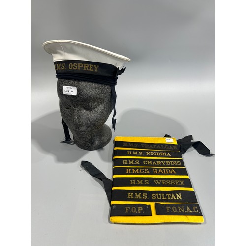 135 - Royal Navy Cap together with a Collection of Cap Tallies