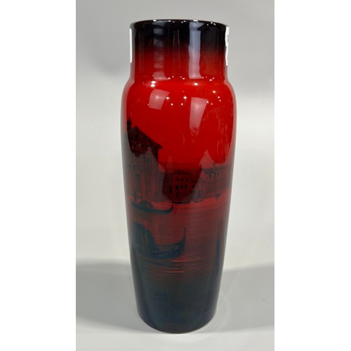 160 - Royal Doulton Flambe Cylinder Vase with Venetian Scene