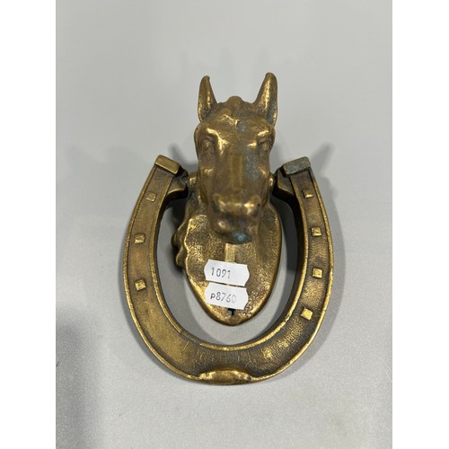 161 - Brass Door Knocker In The Form Of A Horse And Horse Shoe