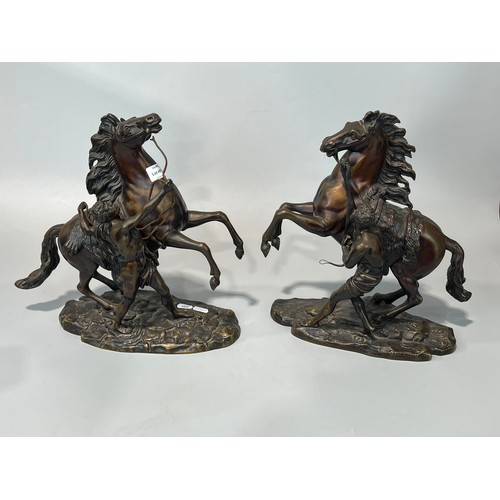 Pair of Painted Bronze Models of a Marley Horse after Guillaume Coustou the Elder (1677-1746) Circa Late 19thC Early 20thC