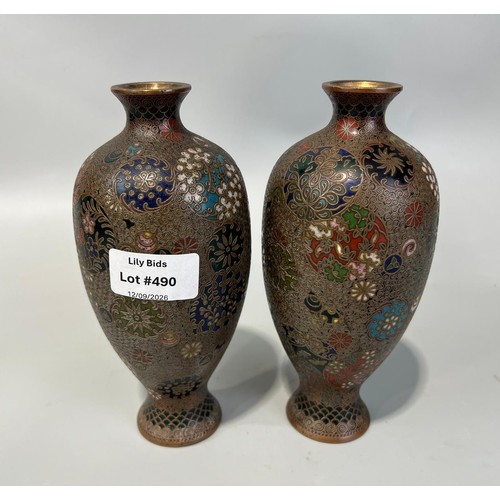 Pair of Japanese Late Meiji Period Cloisonné Enamel Vases Circa 1900 Approx H 18cm