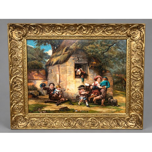 Oil on Canvas Painting in Ornate Gilt Frame 'Fooling Around' Approx IS 79 x 59cm