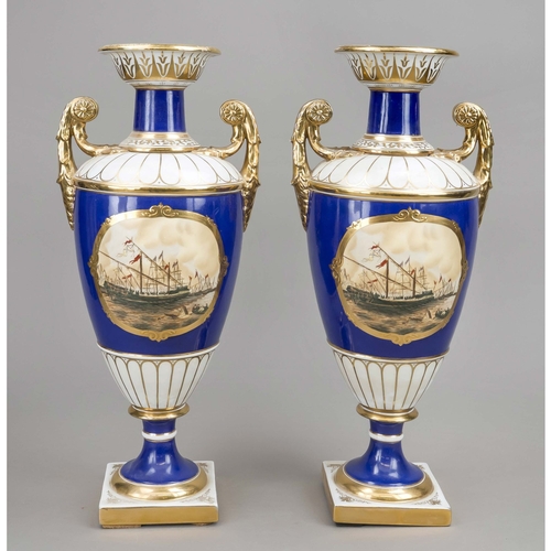 Pair of ceremonial vases, 21st century, amphora shape with side handles ...