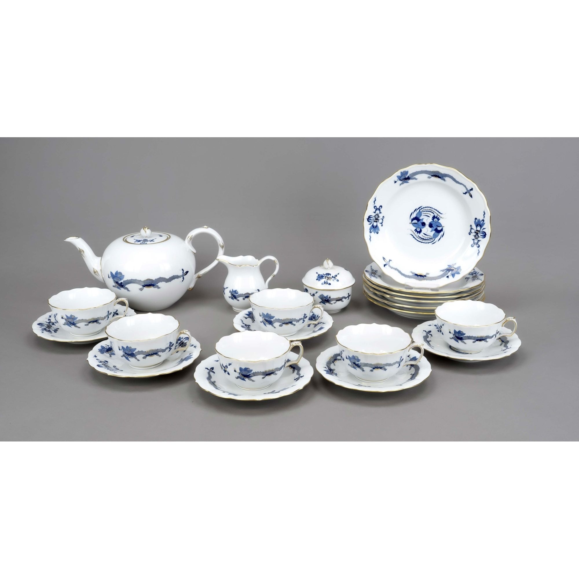 tea service for 6 people, 21-piece set, Meissen, late 20th century, 1st ...