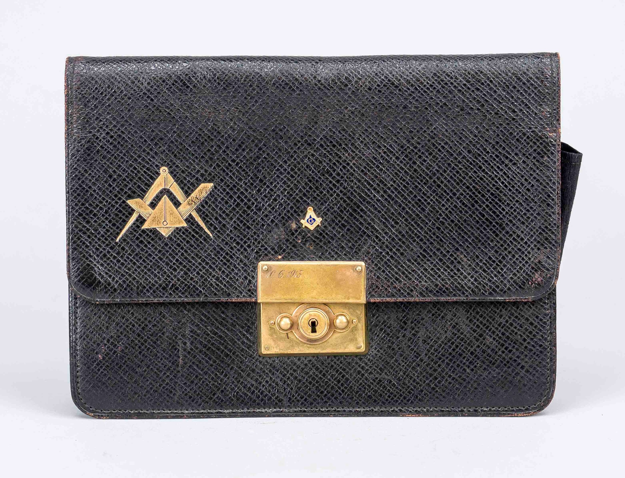 Wallet with Masonic symbolism, early 20th century, black leather with ...