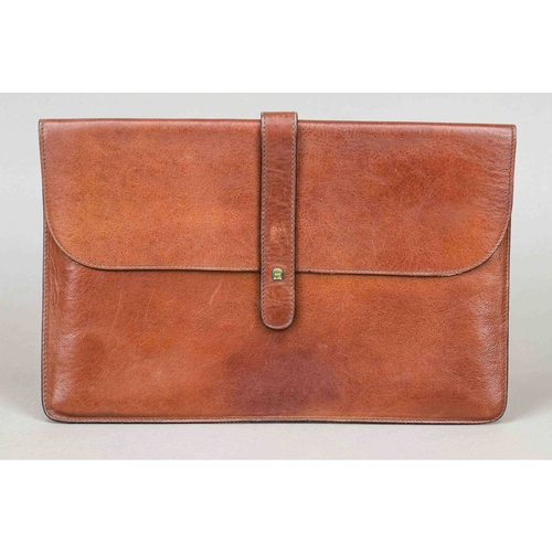 Aigner, Vintage document bag, fawn-brown leather, gold-colored hardware ...