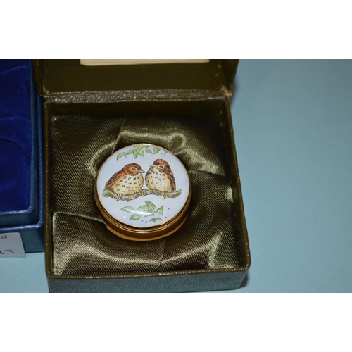 100 - A boxed limited edition Halcyon Days enamel 'All the Queens Horses' 331 of 500, a small pot with ted... 