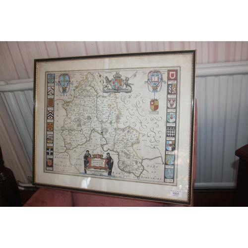 1003 - A framed and glazed antique printed 17th Century map of the County of Oxfordshire by Blaeu with sale... 