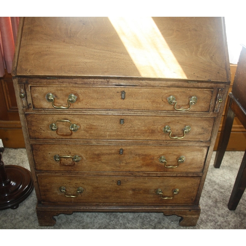 1007 - George III mahogany bureau, fitted interior, width 30