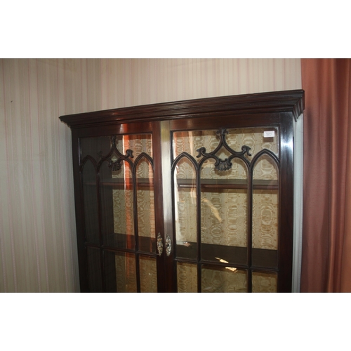 1011 - A Georgian style mahogany glazed display cabinet on two drawer cabriole leg base, width 45