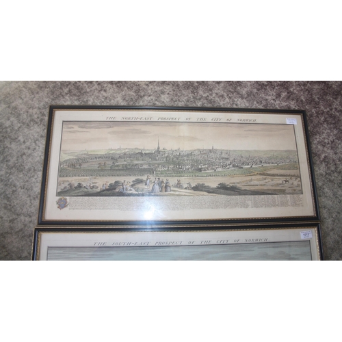 1012 - A pair of framed and glazed prints 'The South-East and North-East Prospect of Norwich', late 18th Ce... 