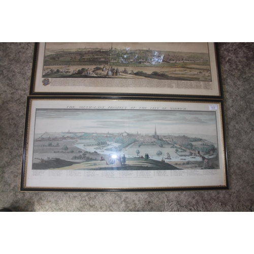 1012 - A pair of framed and glazed prints 'The South-East and North-East Prospect of Norwich', late 18th Ce... 