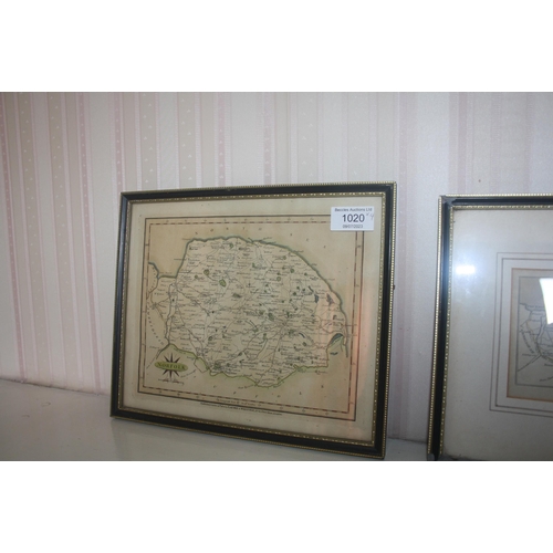 1020 - Four small framed antique printed maps of the counties of Norfolk and Suffolk including 1806 by Laur... 