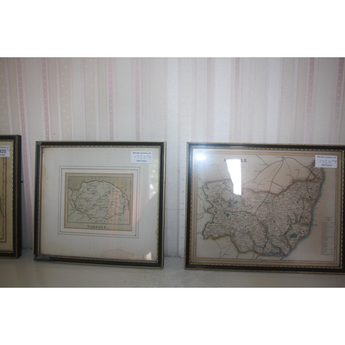 1020 - Four small framed antique printed maps of the counties of Norfolk and Suffolk including 1806 by Laur... 