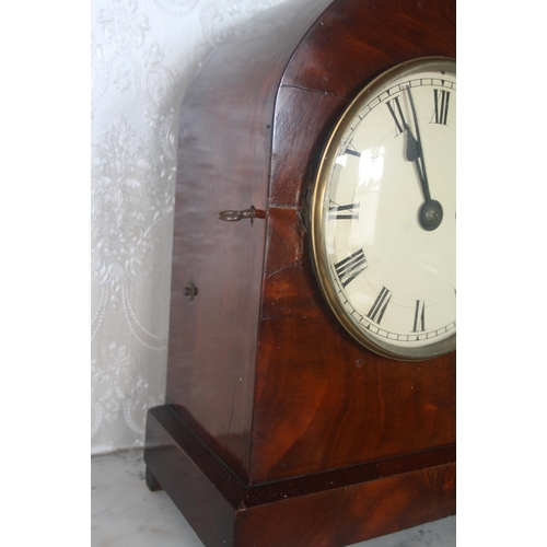 1026 - A mid 19th Century lancet top mahogany bracket clock with painted face, 15