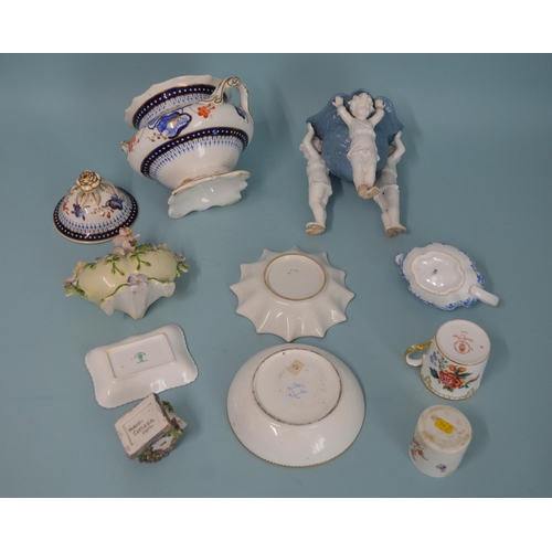 103 - A group of mixed mainly 19th Century/early 20th Century porcelain figures and saucers etc to include... 