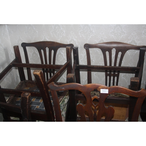 1031 - Seven assorted late 18th Century mahogany dining chairs (as found)