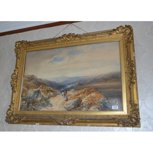 1035 - A large framed and glazed watercolour, possibly 19th Century Welsh country and mountain scene, appar... 