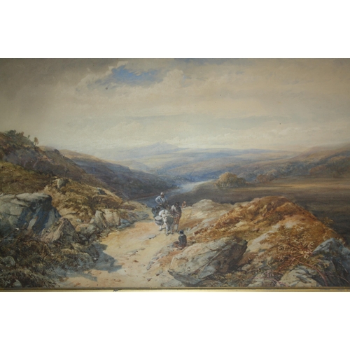 1035 - A large framed and glazed watercolour, possibly 19th Century Welsh country and mountain scene, appar... 