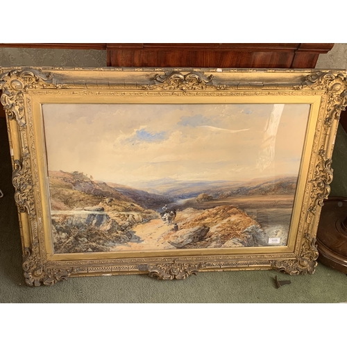 1035 - A large framed and glazed watercolour, possibly 19th Century Welsh country and mountain scene, appar... 