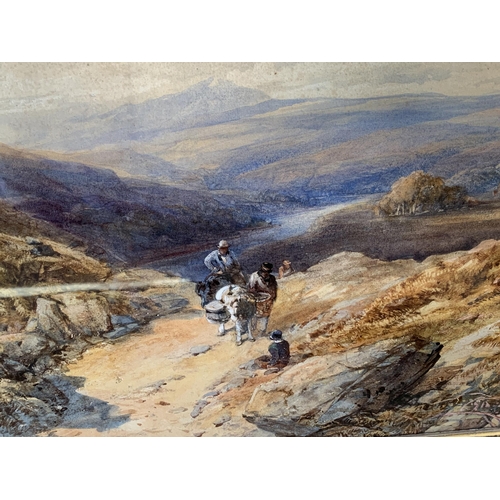 1035 - A large framed and glazed watercolour, possibly 19th Century Welsh country and mountain scene, appar... 