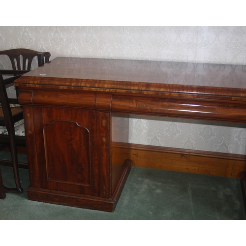 1037 - A large Victorian mahogany pedestal sideboard with three drawers and cellaret drawer, width 83