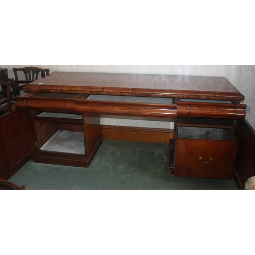 1037 - A large Victorian mahogany pedestal sideboard with three drawers and cellaret drawer, width 83