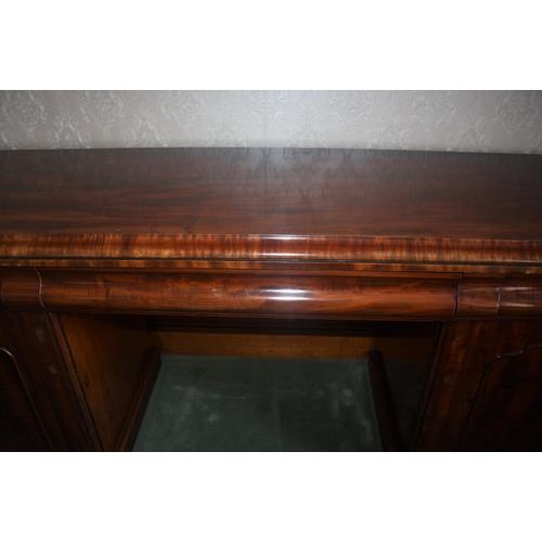 1037 - A large Victorian mahogany pedestal sideboard with three drawers and cellaret drawer, width 83