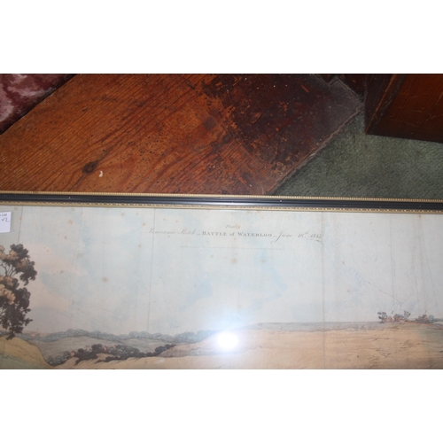 1046 - A long framed and glazed print 'Panoramic Sketch Battle of Waterloo June 18th 1815' 45 1/2