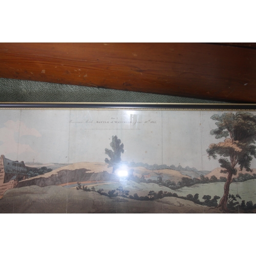 1046 - A long framed and glazed print 'Panoramic Sketch Battle of Waterloo June 18th 1815' 45 1/2